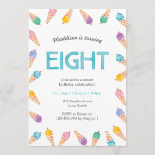 8. Geburtstagsparty Einladung von Regenbogeneis