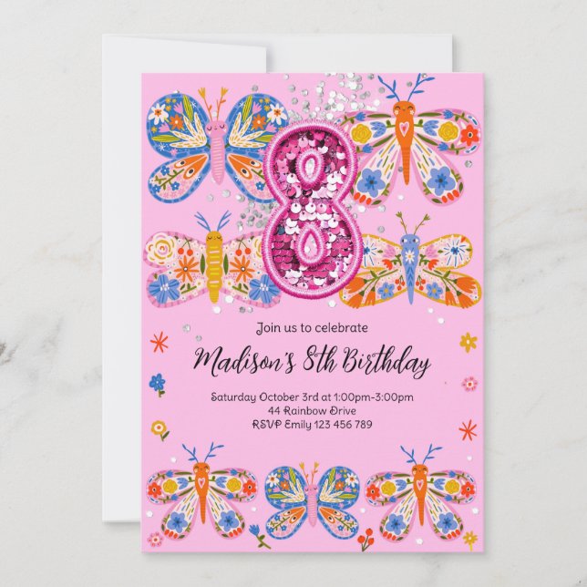 8. Geburtstagsschmetterling Einladung (Vorderseite)