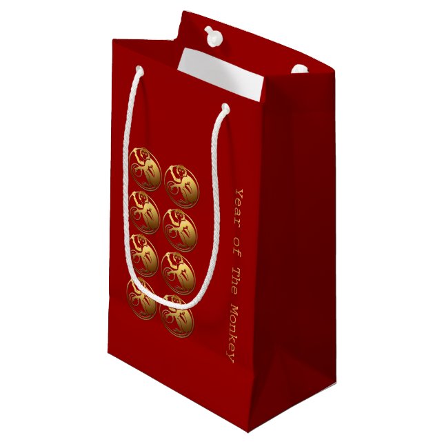 8 Goldene Affen Chinesisches Neujahr 2016 kleine B Kleine Geschenktüte (Vorderseite Schrägansicht)