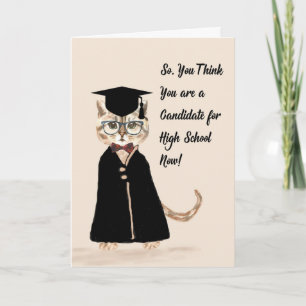 8. Grad-Abschluss-Karte, Katze, Absolvent-Kleid, Karte
