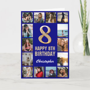 8. Happy Birthday Navy Blue & Gold Foto Collage Karte