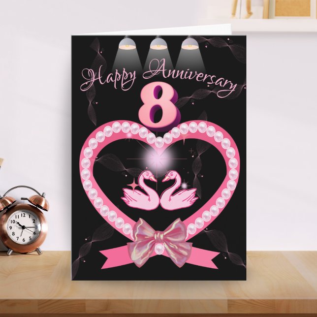 8. Hochzeit Jubiläum rosa Herzklopfen für ein Paar Karte (Von Creator hochgeladen)