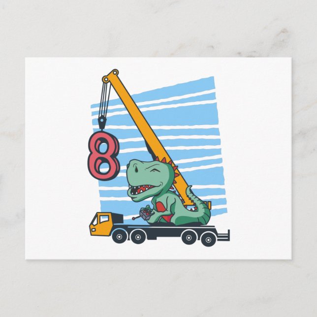 8 Jahre 8. Geburtstag Mobilkrane Dinosaurier Postkarte (Vorderseite)