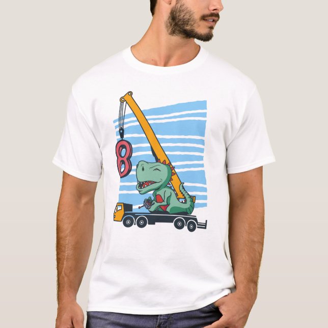 8 Jahre 8. Geburtstag Mobilkrane Dinosaurier T-Shirt (Vorderseite)