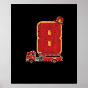 8 Jahre alt Geburtstagskind gibt Feuerwehrmann Poster