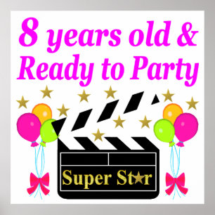 8 JAHRE ALT UND BEREIT ZUM PARTY MOVIE STAR DESIGN POSTER