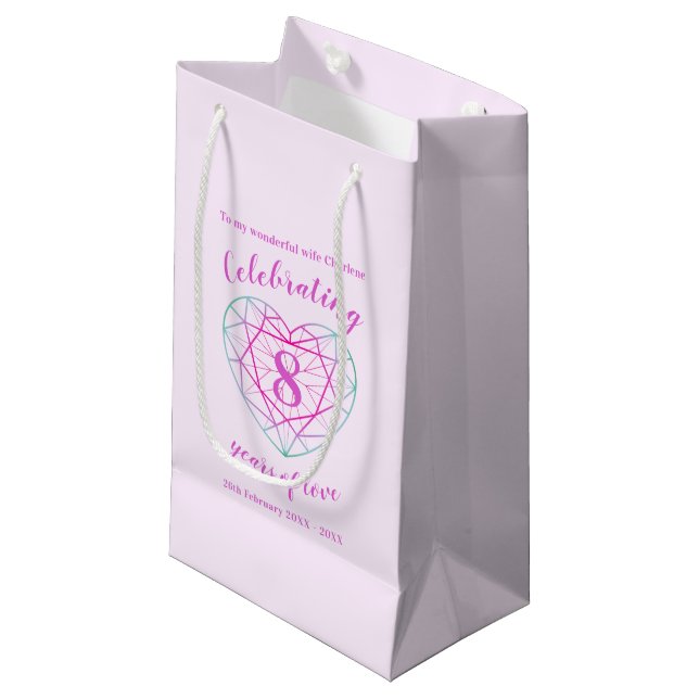 8 Jahre Liebe Turin zwei Töne Geschenktasche Kleine Geschenktüte (Vorderseite Schrägansicht)