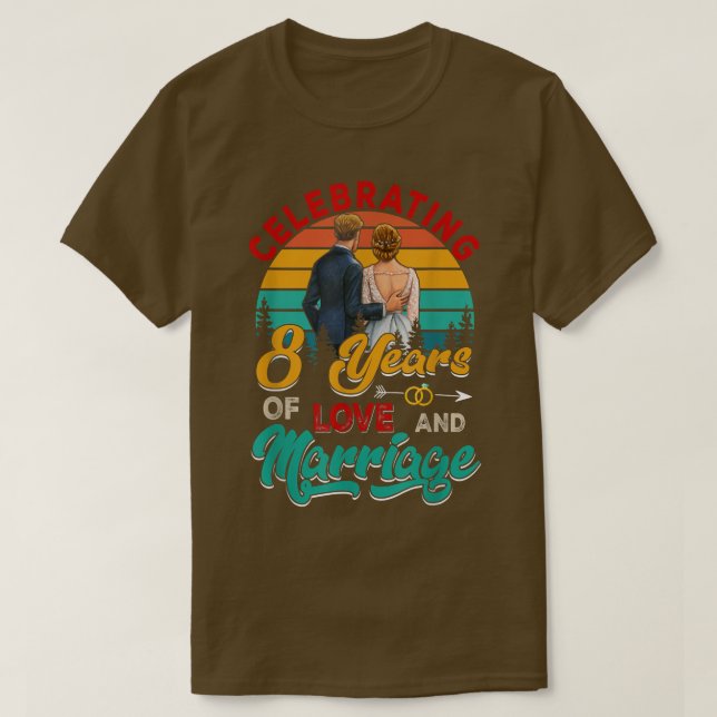 8 Jahre Liebe und Ehe feiern Hochzeit T-Shirt (Design vorne)