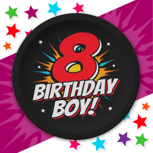 8-jähriger Superheld zum Geburtstag Junge 8. Gebur Pappteller