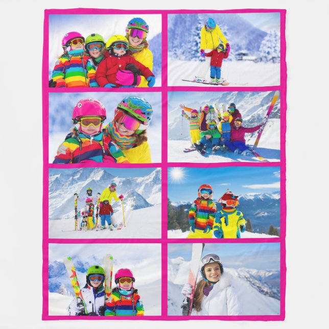 8 Landscape Foto Grid Collage Hot Pink Fleecedecke (Vorderseite)