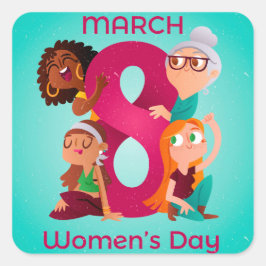 8 March - Women's Day Quadratischer Aufkleber
