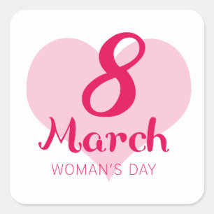 8 März Pink Heart Women's Day Quadratischer Aufkleber