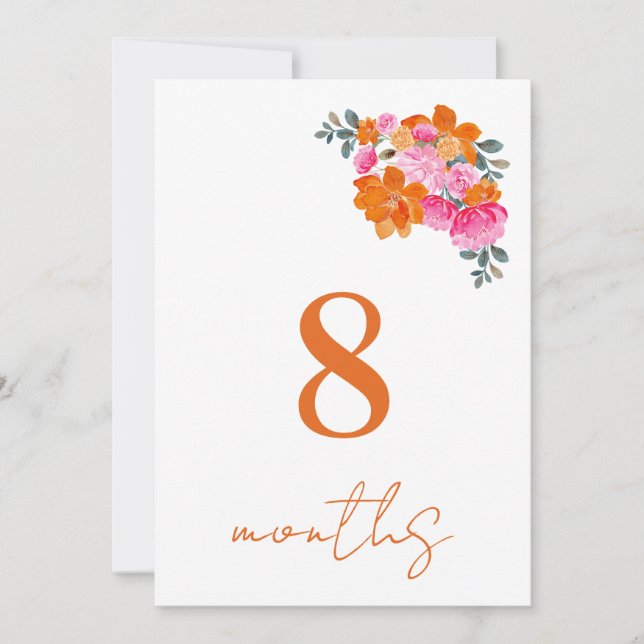8 Monate Baby Milestone Rosa orangefarbene Monatsk Einladung (Vorderseite)
