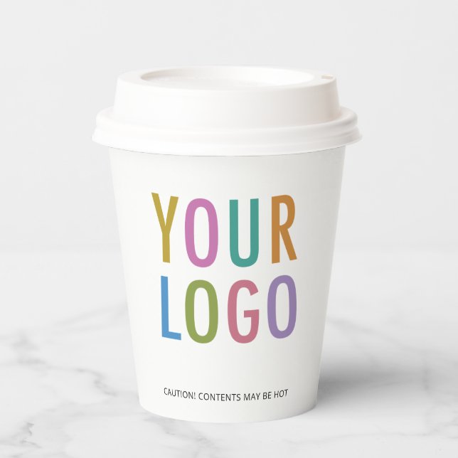 8 oz Paper Cups with Lids Custom Business Logo Pappbecher (Vorderseite)