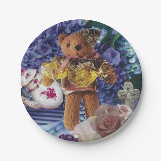 8 Paper Dessert Tellers Antique Teddy Bär Pappteller (Vorderseite)