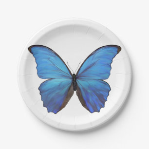 8 Papierplatte Blauer Morpho Schmetterling Pappteller