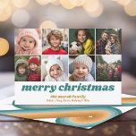 8 Photo Border - Merry Christmas Retro Line Art Feiertagskarte<br><div class="desc">Back - Retro Line Art in Teal Greens and Rust Orange -- Use 8 square photos and make a unique and trendy Merry Christmas greeting with a modern script font on the front and a festive line art pattern on the back. If you need to move anything around, click on...</div>