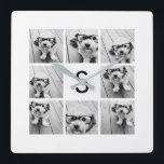 8 Photo Collage Custom Monogram Black and White Quadratische Wanduhr<br><div class="desc">You can use Instagram photos for this design. Use 8 square photos to create a unique and personal gift. Or you can keep the hipster puppy and make a trendy keepsake. If you need to adjust the pictures,  click on the customize tool to make changes.</div>