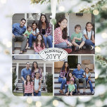 8 Photo Collage Family Name & Year Simple White Ornament Aus Metall<br><div class="desc">Celebrate the simple joys of the holidays with a custom 8 photo collage black and white square metal ornament. Text on this template is simple to personalize and pictures can be different or the same on front and back (IMAGE PLACEMENT TIP: An easy way to center a photo exactly how...</div>