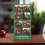 8 Photo Collage - Minimal Merry Christmas download Feiertagskarte<br><div class="desc">A simple,  minimalist Holiday greeting with 8 square photos and modern calligraphy. Crop your photos into squares before uploading. Vintage green Plaid Pattern on the back.</div>