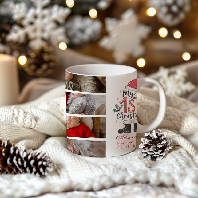 8 Photo Cute Santa Baby 1st Christmas Kaffeetasse (Von Creator hochgeladen)