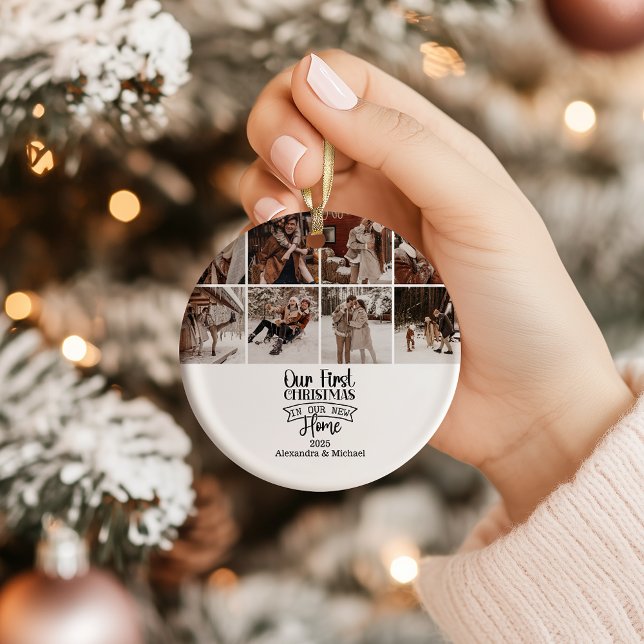 8 Photo Minimalist Christmas First Home Keramik Ornament (Von Creator hochgeladen)