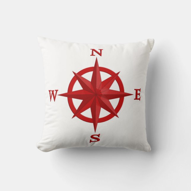 8-Punkte-Compass-Rose, tiefrot und weiß Kissen (Vorderseite)