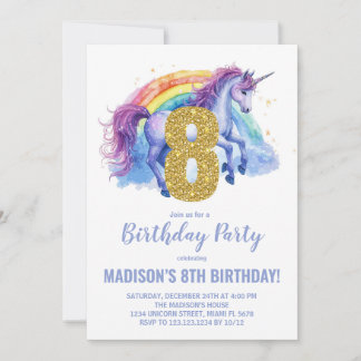 8. Rainbow Unicorn Geburtstag Einladungen