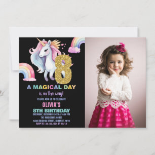 8. Rainbow Unicorn Geburtstag Einladungen mit Foto