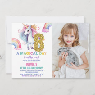 8. Rainbow Unicorn Geburtstag Einladungen mit Foto