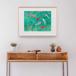 8 Rote und Goldene Koi-Fische Aquarell Poster