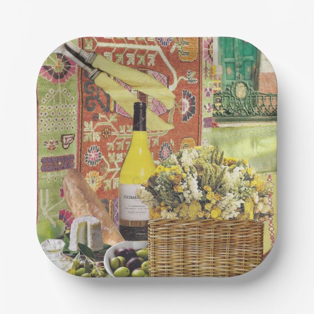 8 Salat oder Appetizer Papier Teller mit Wein (Vorderseite)