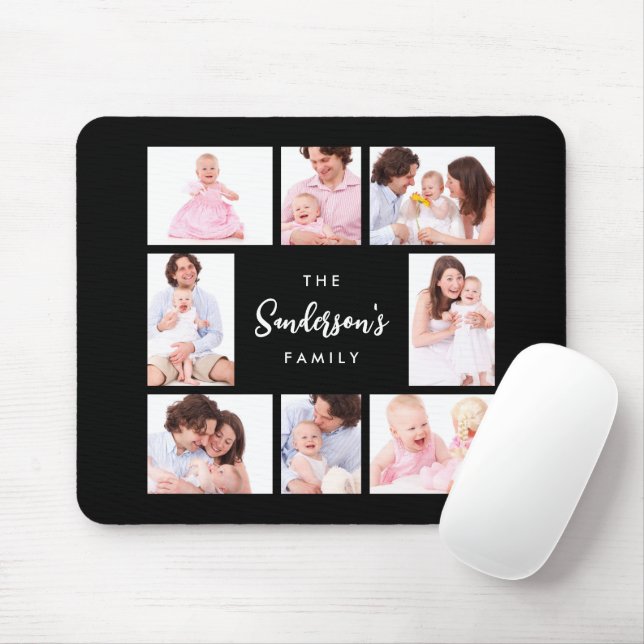 8 Sections Family Photo in Black Frame Mousepad (Mit Mouse)