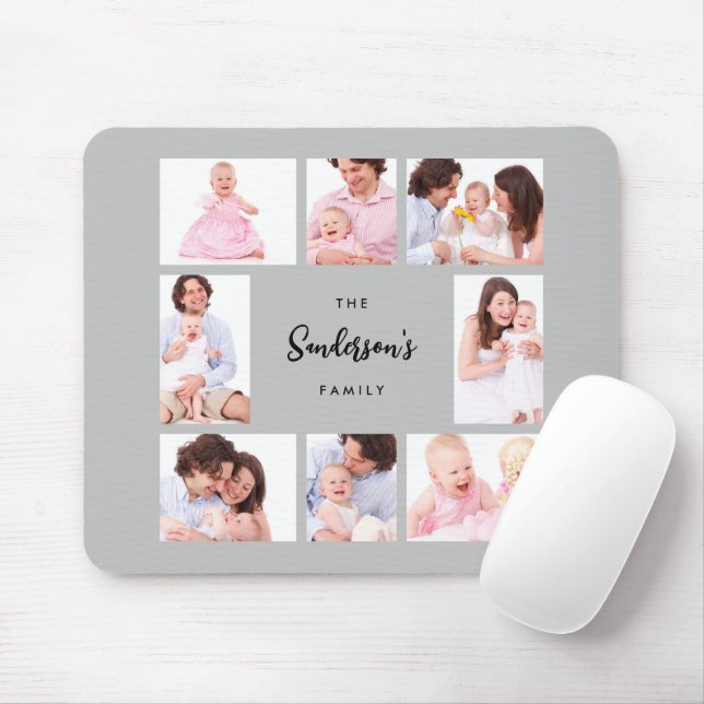 8 Sections Family Photo in Gray Frame Mousepad (Mit Mouse)