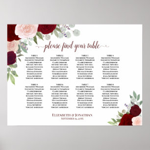 8 Tabelle — Burgund, Rot und Rosa — Sitzkarte Poster