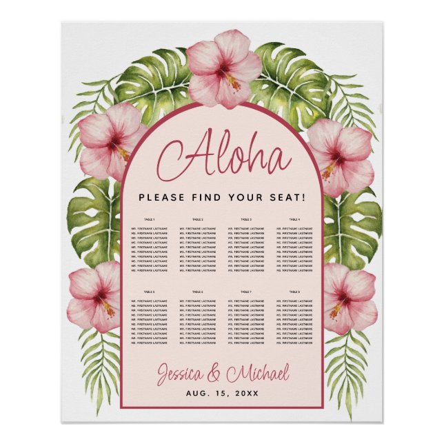 8 Tabelle Hawaii Hochzeitsdiagramm für tropische B Poster (Vorderseite)