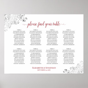 8 Tabelle Weiß & Rot Frilly Wedding Seating Chart Poster