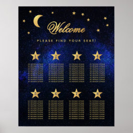 8 Table Blue Gold Celestial Seating Chart Poster