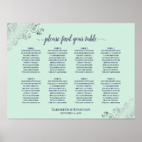 8 Tableau Mariage Siege Carte Monnaie Vert & Marin