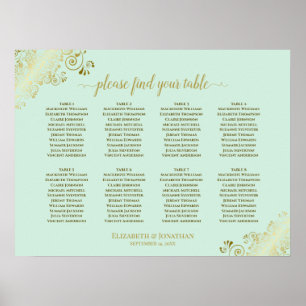8 Tableau Mariage Sièges Monnaie Vert & Or