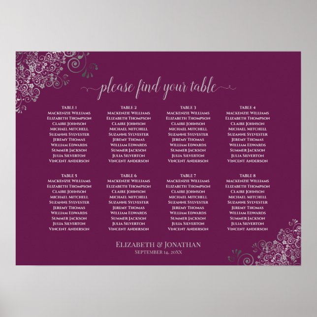 8 Tafeldeckelsilber für Hochzeitssitze auf Basis Poster (Vorne)