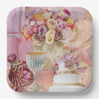 8 Teller mit Kuchen, Kuchen, Rose