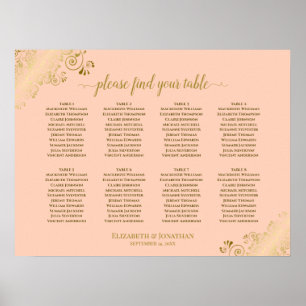 8 Tisch Hochzeitskarte Korallenpfirsich & Gold Poster
