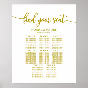 8 Tische Hochzeits-Sitzplan Gold-Kalligrafie Poster