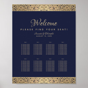 8 Tische Marineblaue Hochzeit Sitzordnung Gold Ros Poster