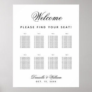 8 Tische Schwarze Weiße Einfache Hochzeit Sitzordn Poster