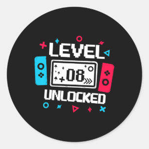 8 Unlocking Gamer - 8. Geburtstag - Gift Video Gam Runder Aufkleber