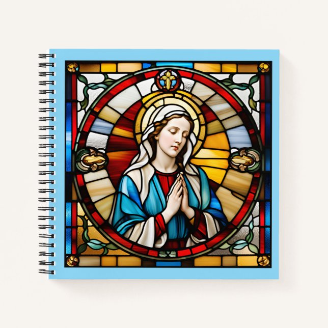 8" x 8" Mutter Mary Stached Glass Notebook 01 Notizbuch (Vorderseite)