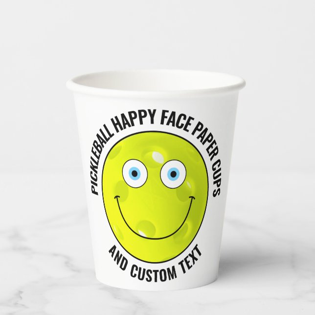 8 x Custom Pickleball Party BLAU EYES Happy Face Pappbecher (Vorderseite)