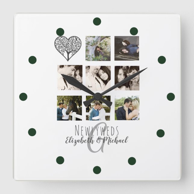8 x FOTO COLLAGE Neuerdings Personalisierte WEDD Quadratische Wanduhr (Vorderseite)